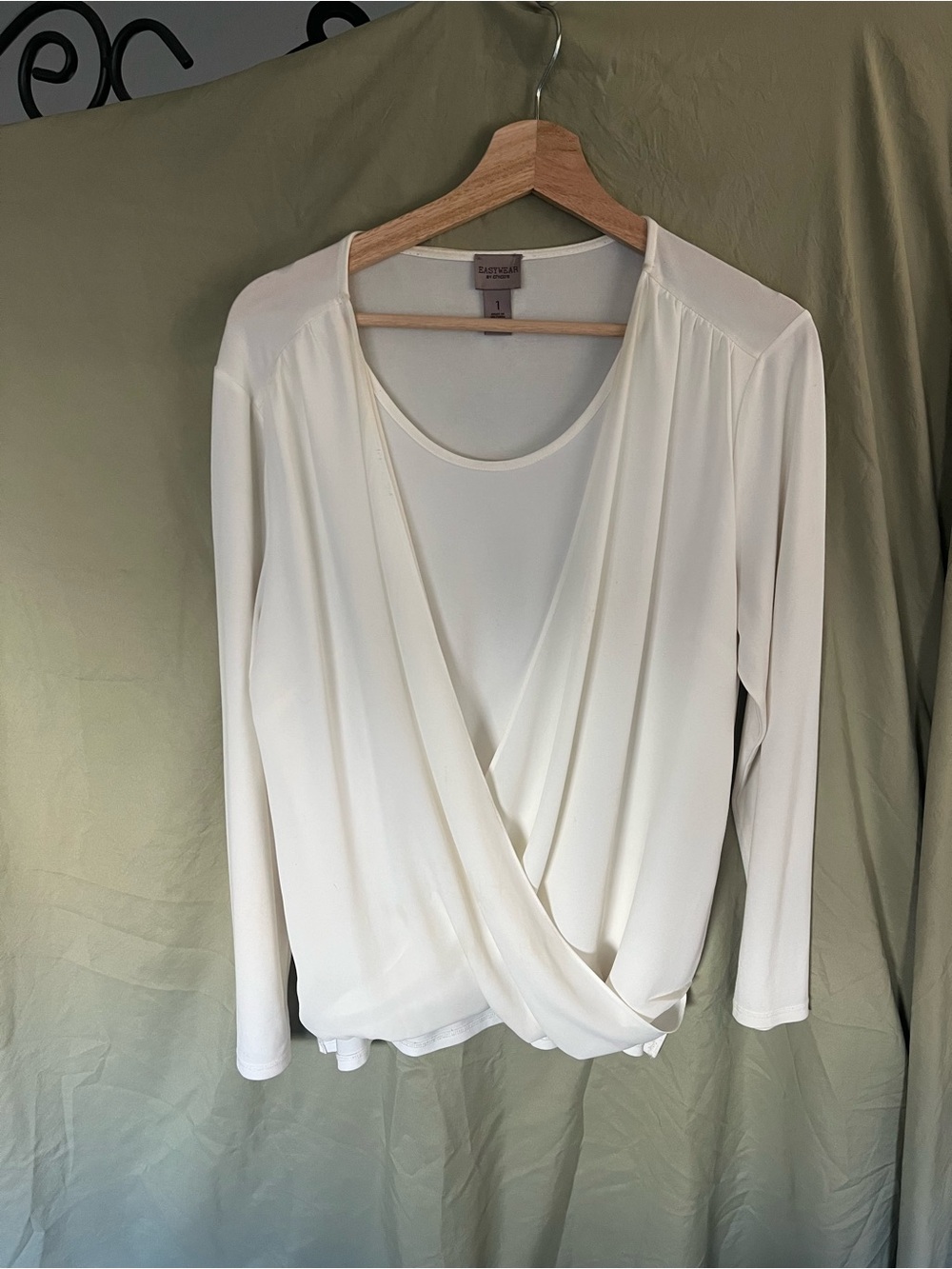 Chico's Cream Draped Faux-Wrap Long Sleeve Blouse - M/L